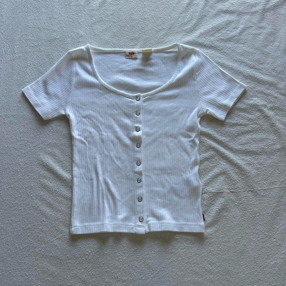 Levi's White Ribbed Button-Down Top